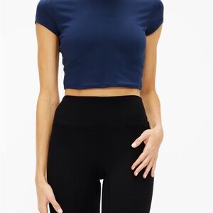 ALO Yoga Navy Finesse Alosoft Fitted Crop Top